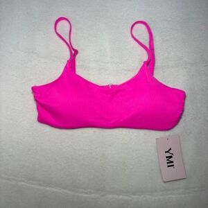 YMI Women‎ Bubble Gum Pink Ribbed Bralette Bikini Top YQG739 XL NWT
